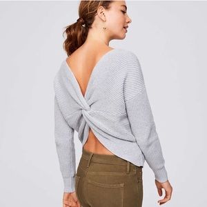 LOFT Gray Twist Back Sweater